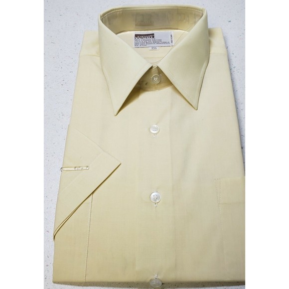Montgomery Wards Men's Semi-Tapered Yellow Short Sleeve Dress Shirt 15-1/2 NIP - Picture 3 of 6